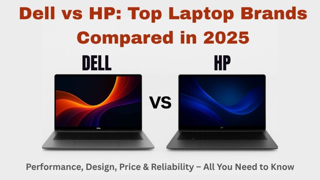 Side-by-side image of Dell vs HP laptops showing design comparison – Dell vs HP best laptops 2025.