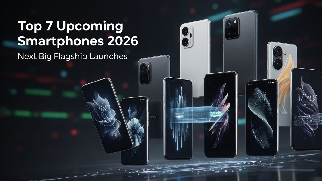 Upcoming smartphones in 2026 with futuristic foldable displays and AI-powered cameras
